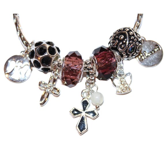 DaVinci Charm Bracelet 8.5" 9 Beads - Angels Blessed Crosses Religion Silver CZ - Picture 1 of 3